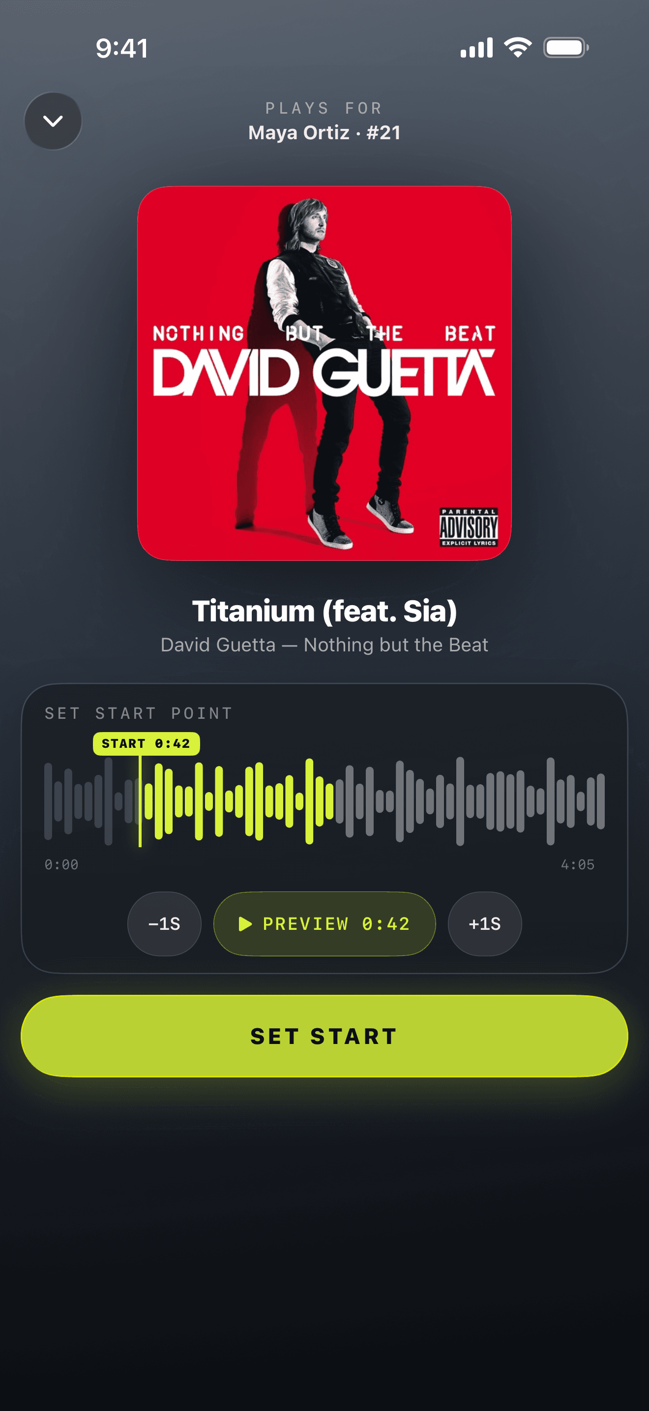 The start-point editor over blurred album artwork